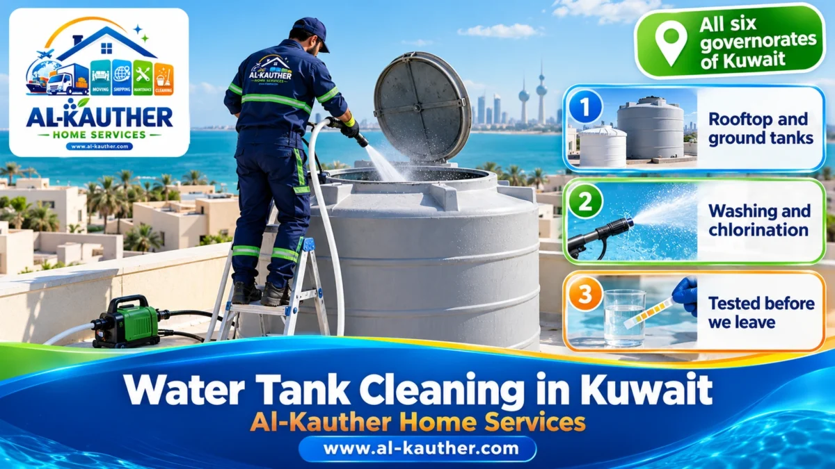 Water tank cleaning and washing in Kuwait on a house roof