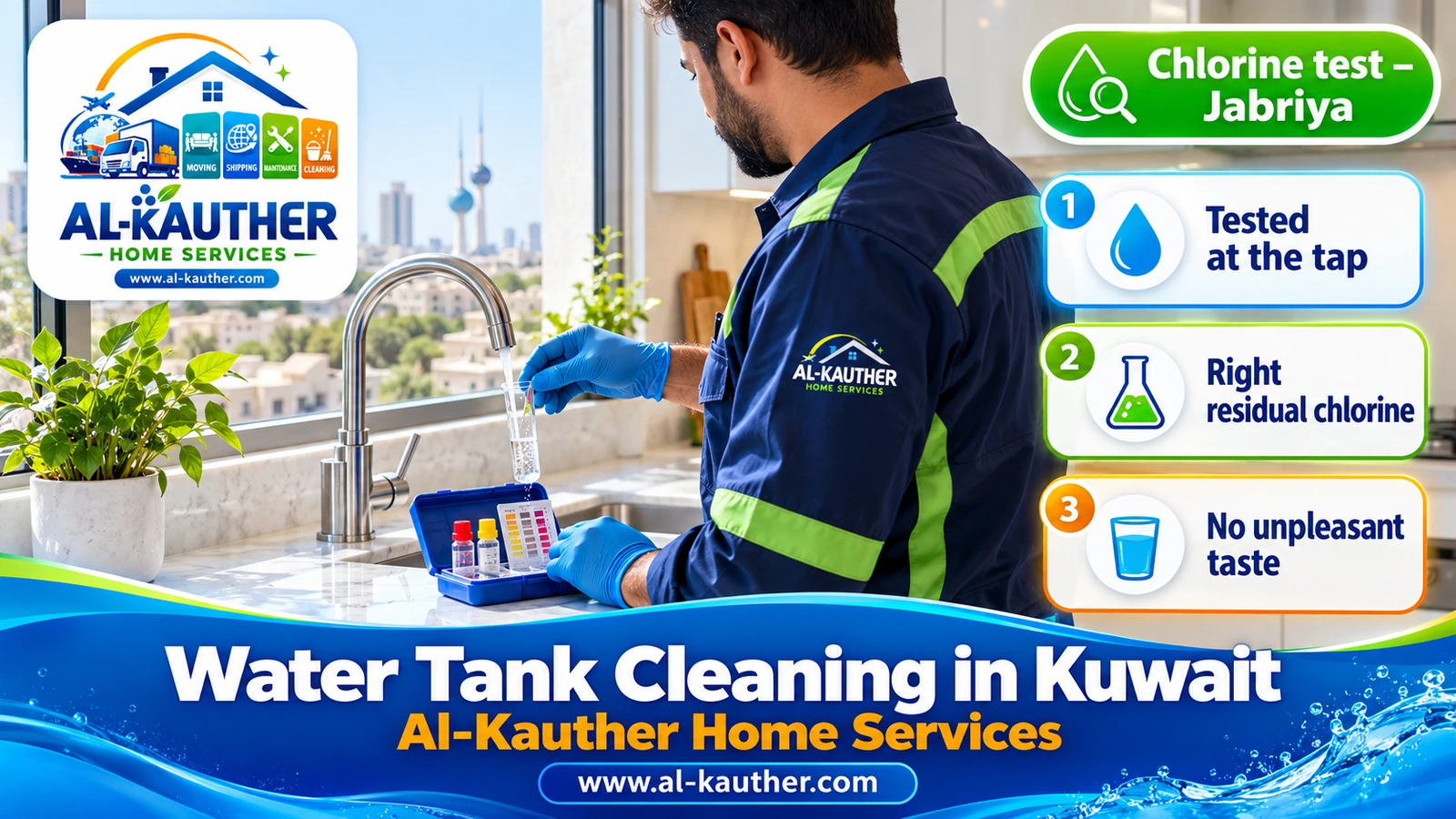 Measuring residual chlorine in tap water after tank washing in Kuwait