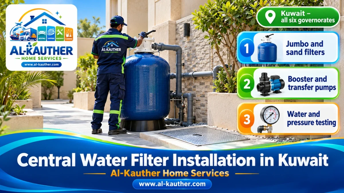 Central water filter installation in Kuwait with a sand filter for a villa