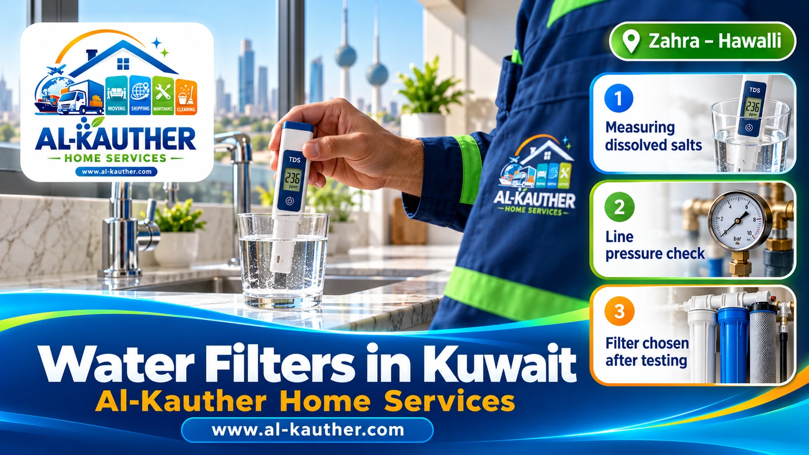 Testing water with a TDS meter before choosing a filter in Kuwait