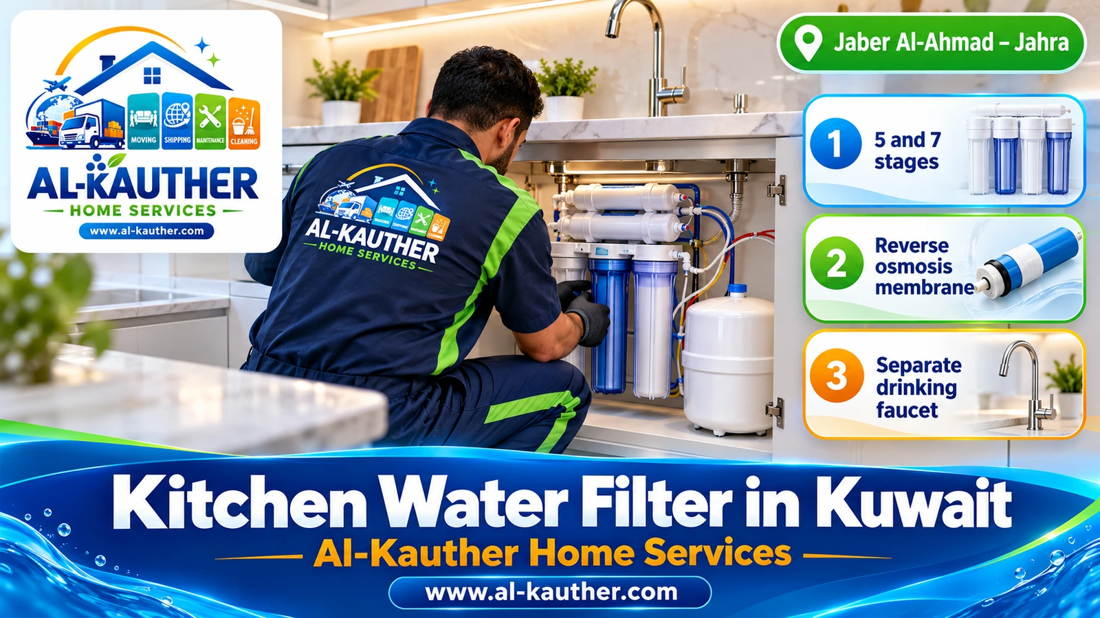 Installing a 7-stage kitchen filter under the sink in Kuwait