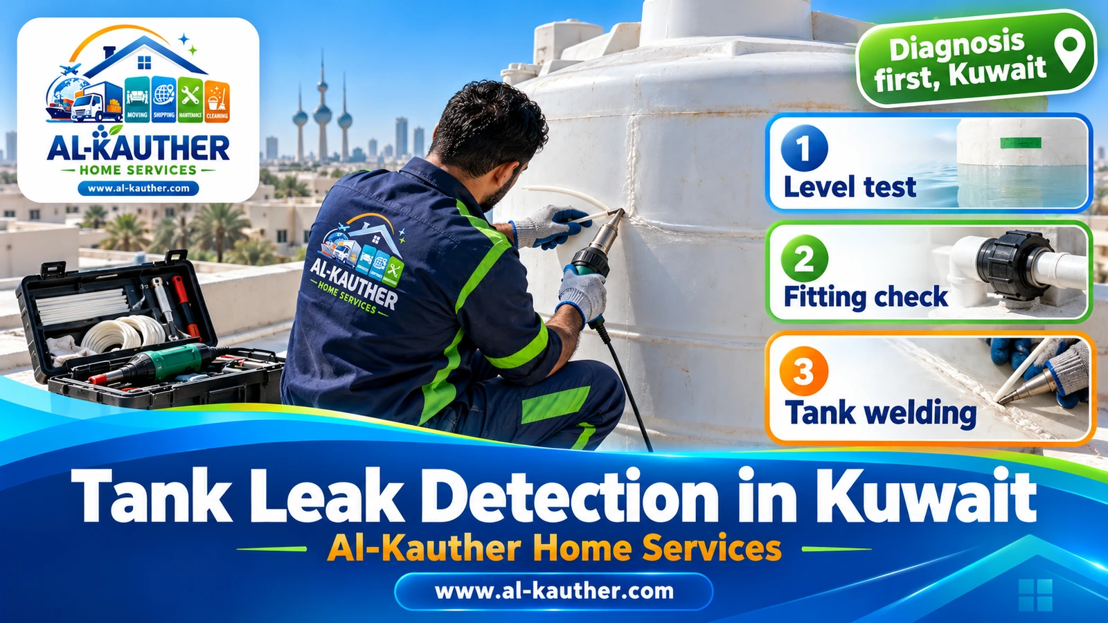 Diagnosing a water tank leak in Kuwait before repair
