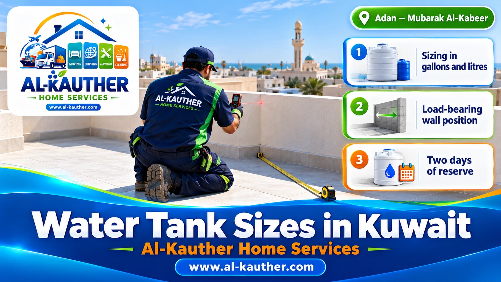 Measuring roof space to choose the right tank size in Kuwait