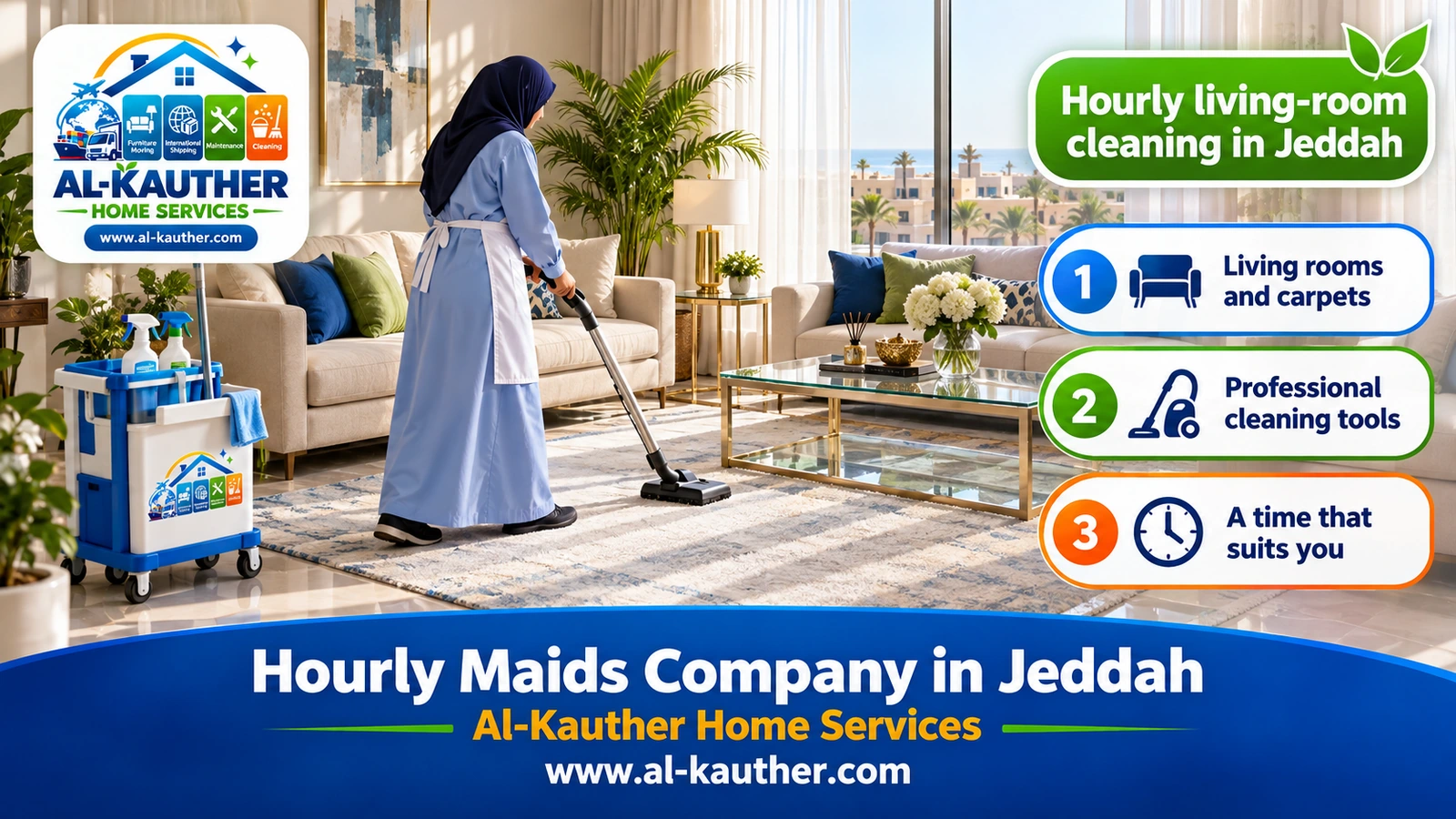 Hourly living-room cleaning in Jeddah