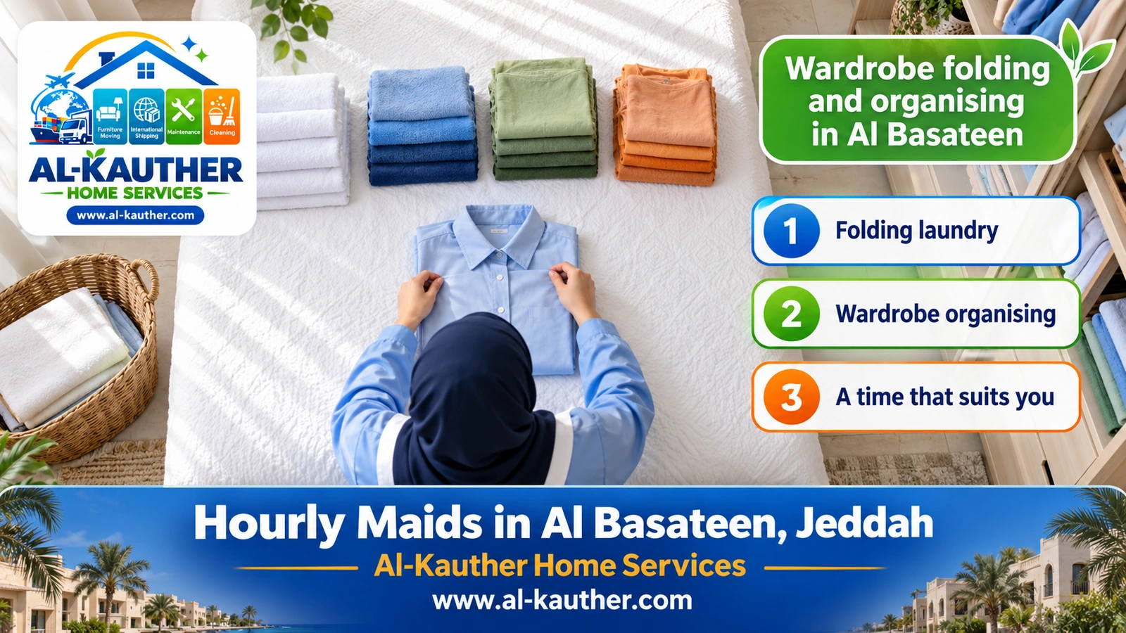 Wardrobe folding and organising in Al Basateen