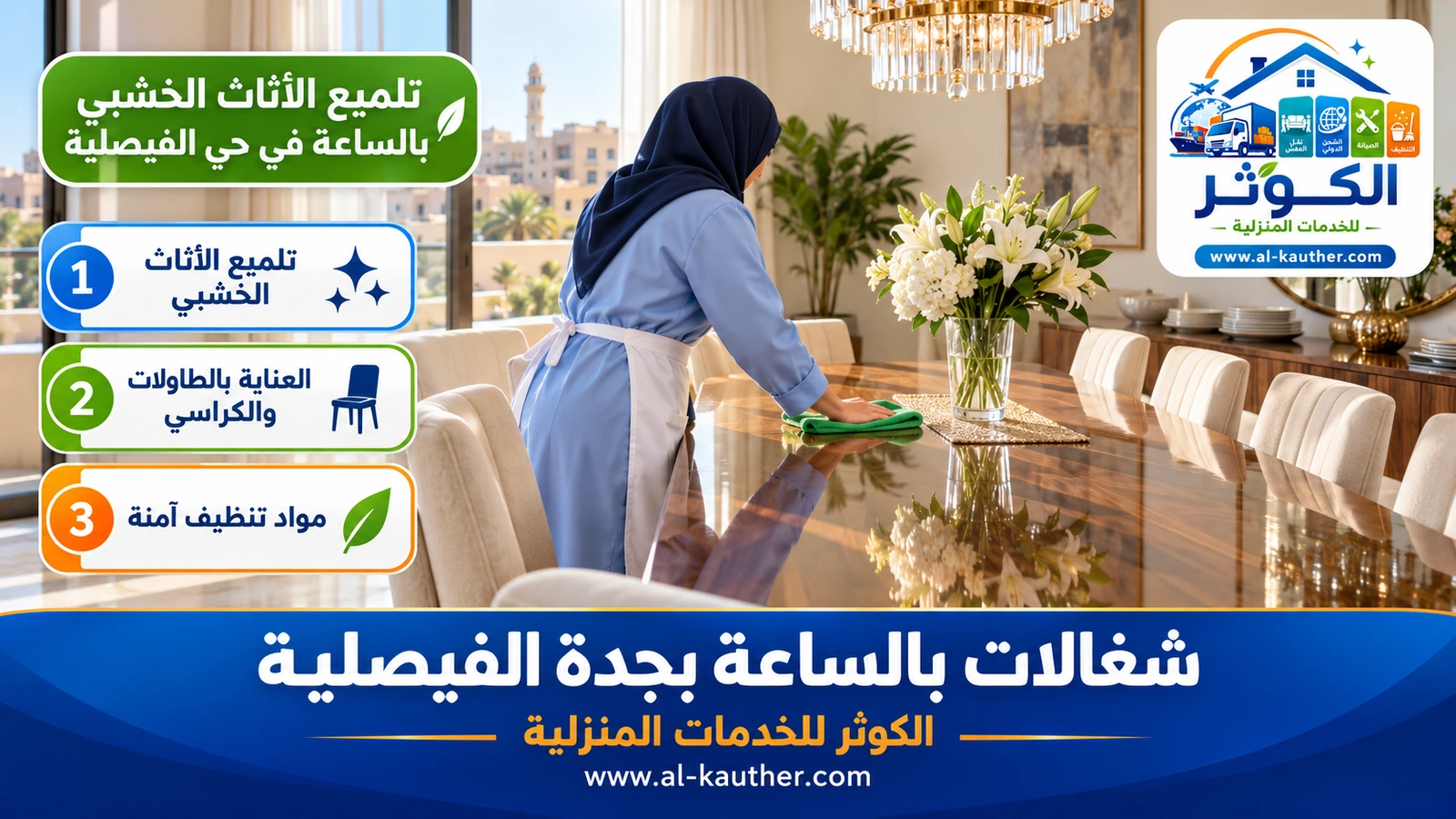 تلميع الأثاث الخشبي بالساعة في حي الفيصلية