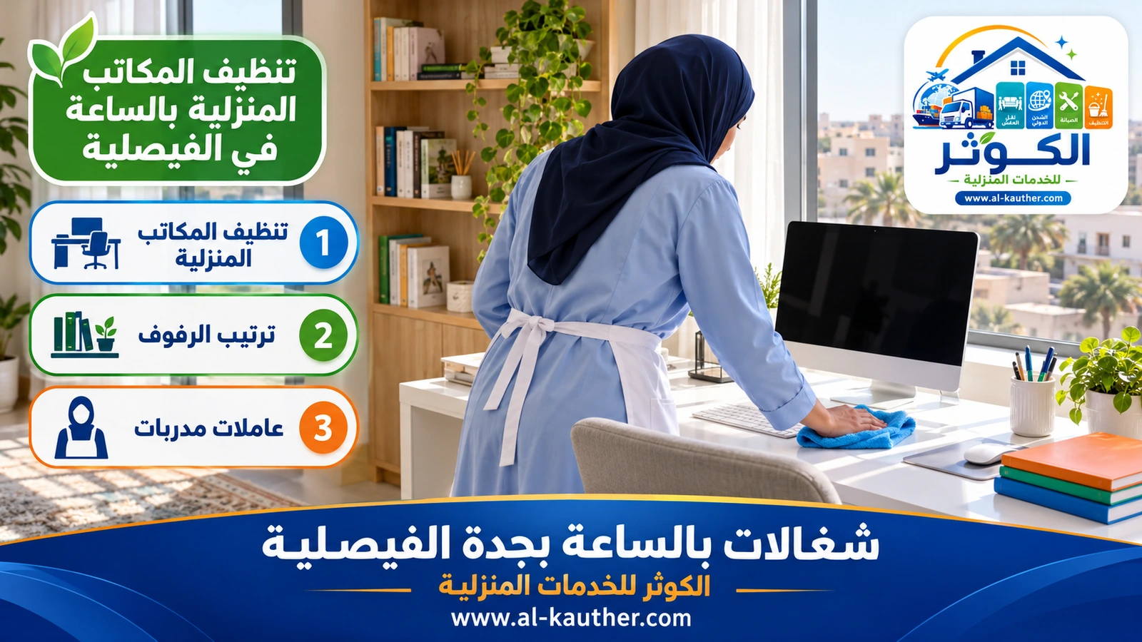 تنظيف المكاتب المنزلية بالساعة في الفيصلية
