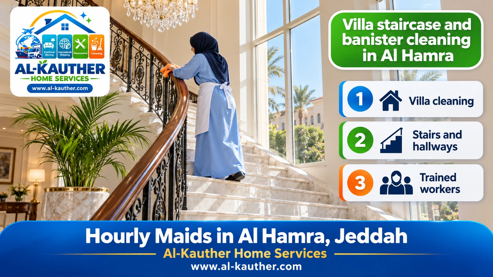 Villa staircase and banister cleaning in Al Hamra