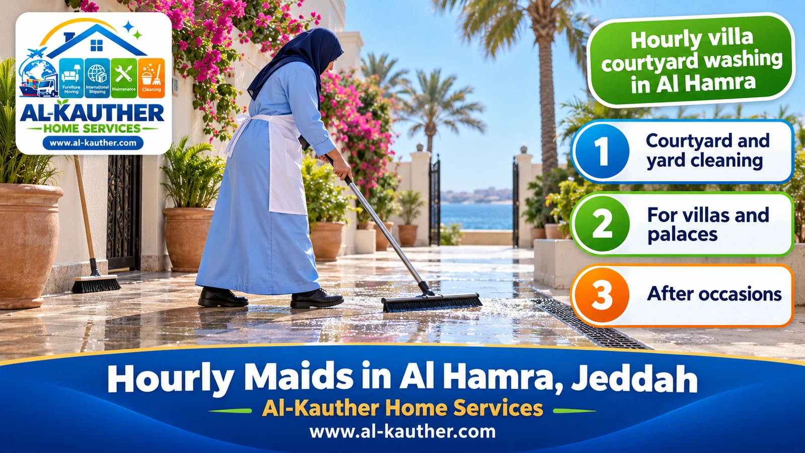 Hourly villa courtyard washing in Al Hamra