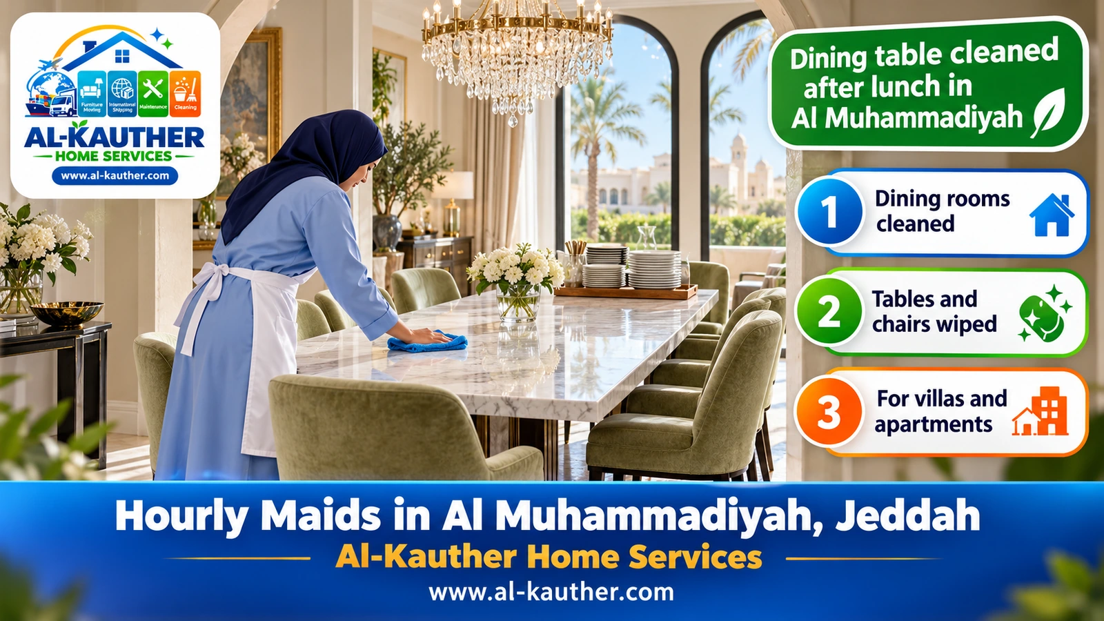 Dining table cleaned after lunch in Al Muhammadiyah