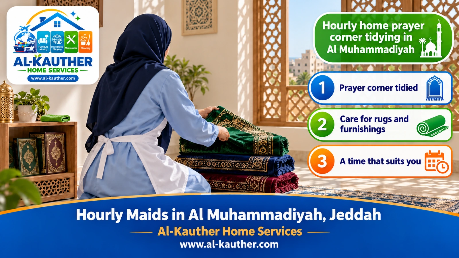 Hourly home prayer corner tidying in Al Muhammadiyah