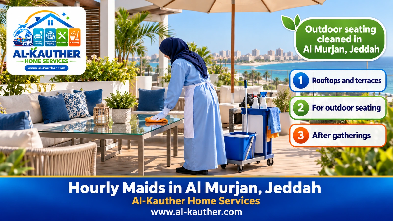 Outdoor seating cleaned in Al Murjan, Jeddah