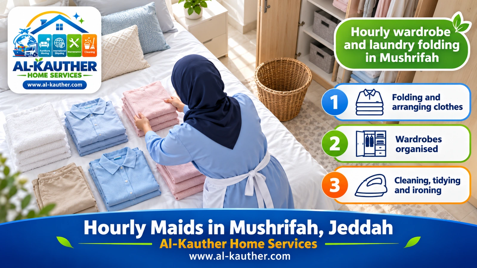 Hourly wardrobe and laundry folding in Mushrifah