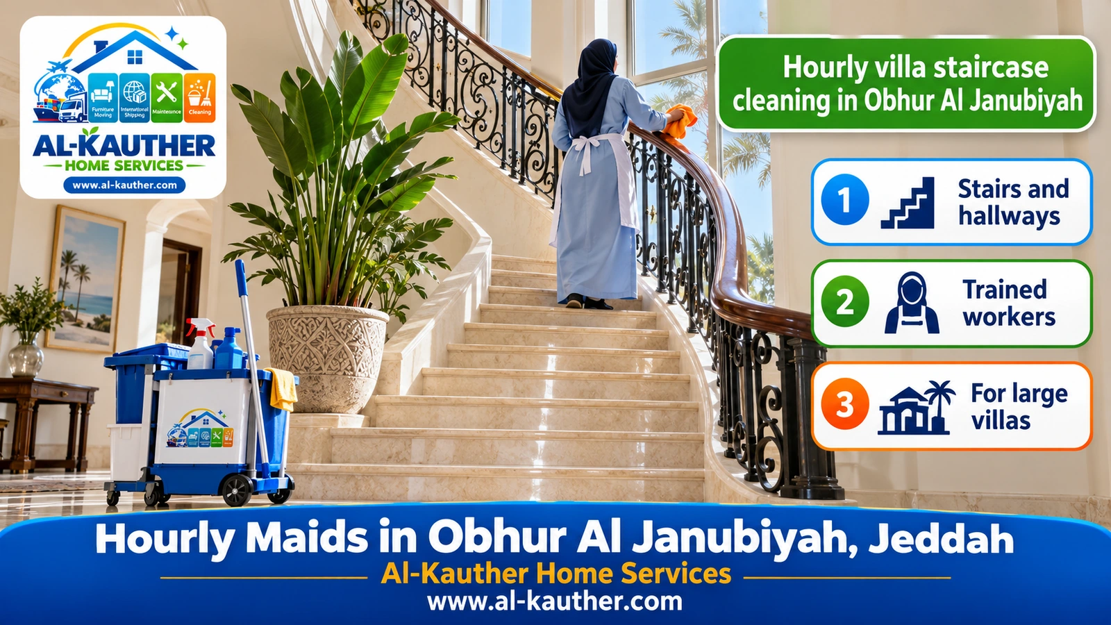 Hourly villa staircase cleaning in Obhur Al Janubiyah