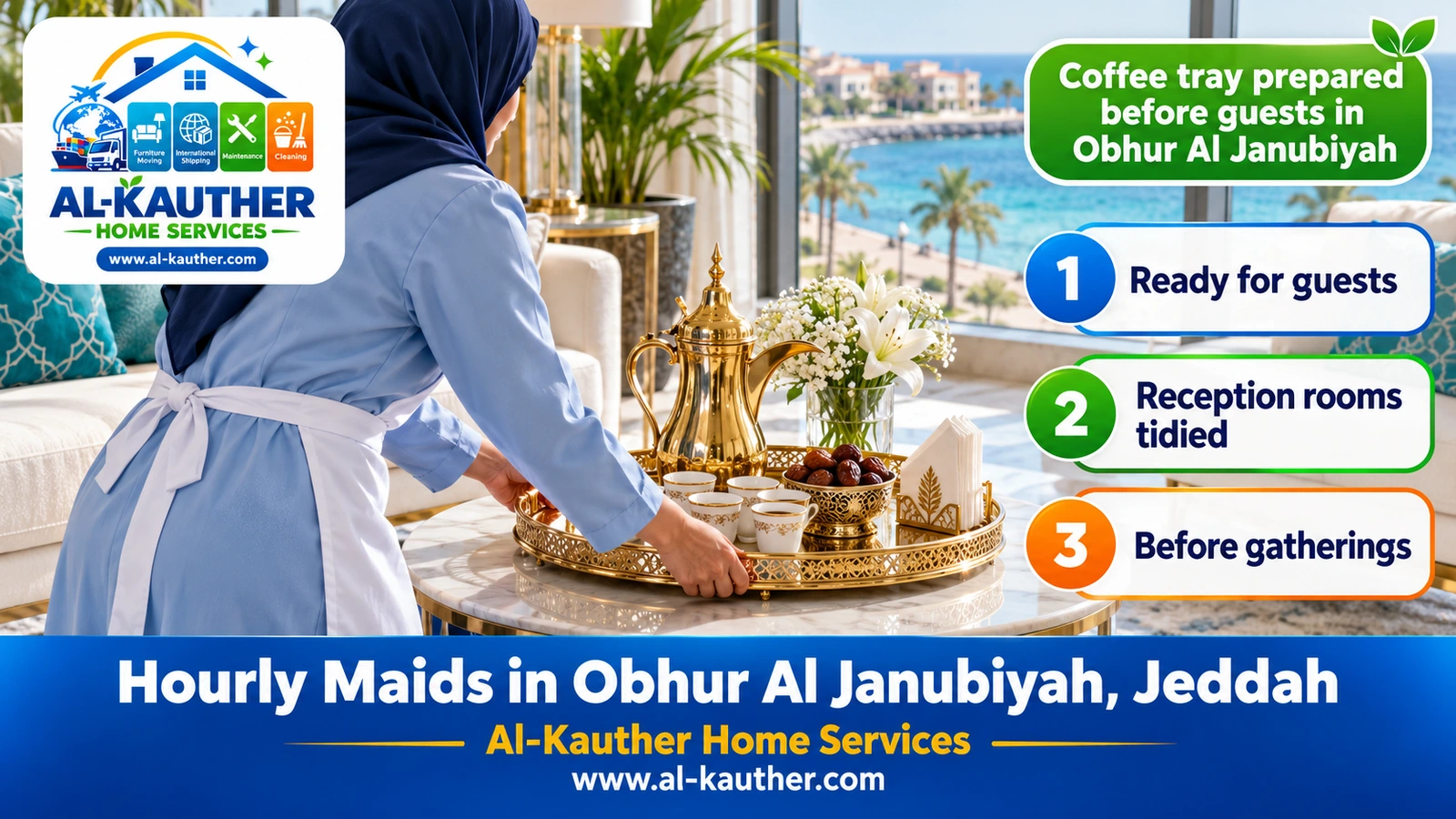 Coffee tray prepared before guests in Obhur Al Janubiyah