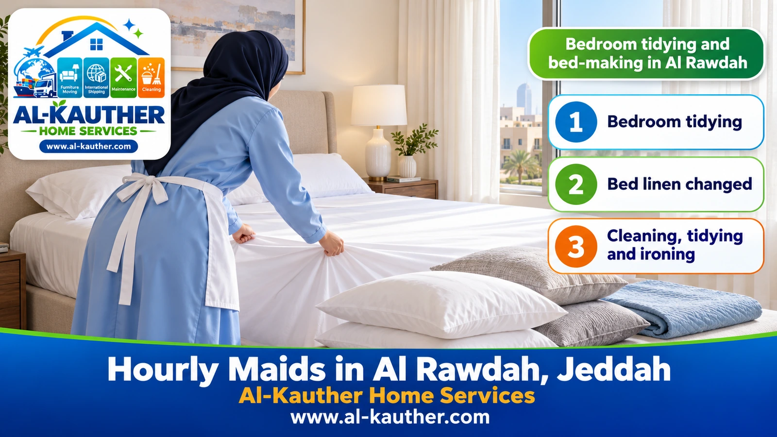 Bedroom tidying and bed-making in Al Rawdah