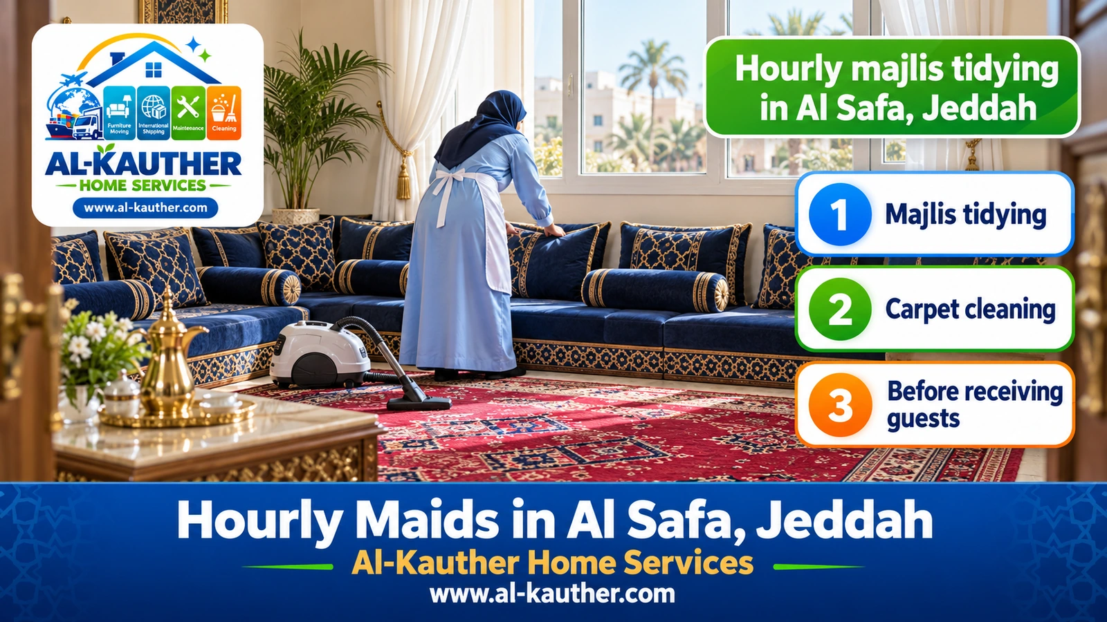 Hourly majlis tidying in Al Safa, Jeddah