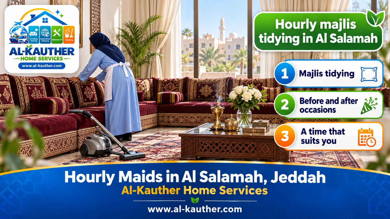 Hourly majlis tidying in Al Salamah