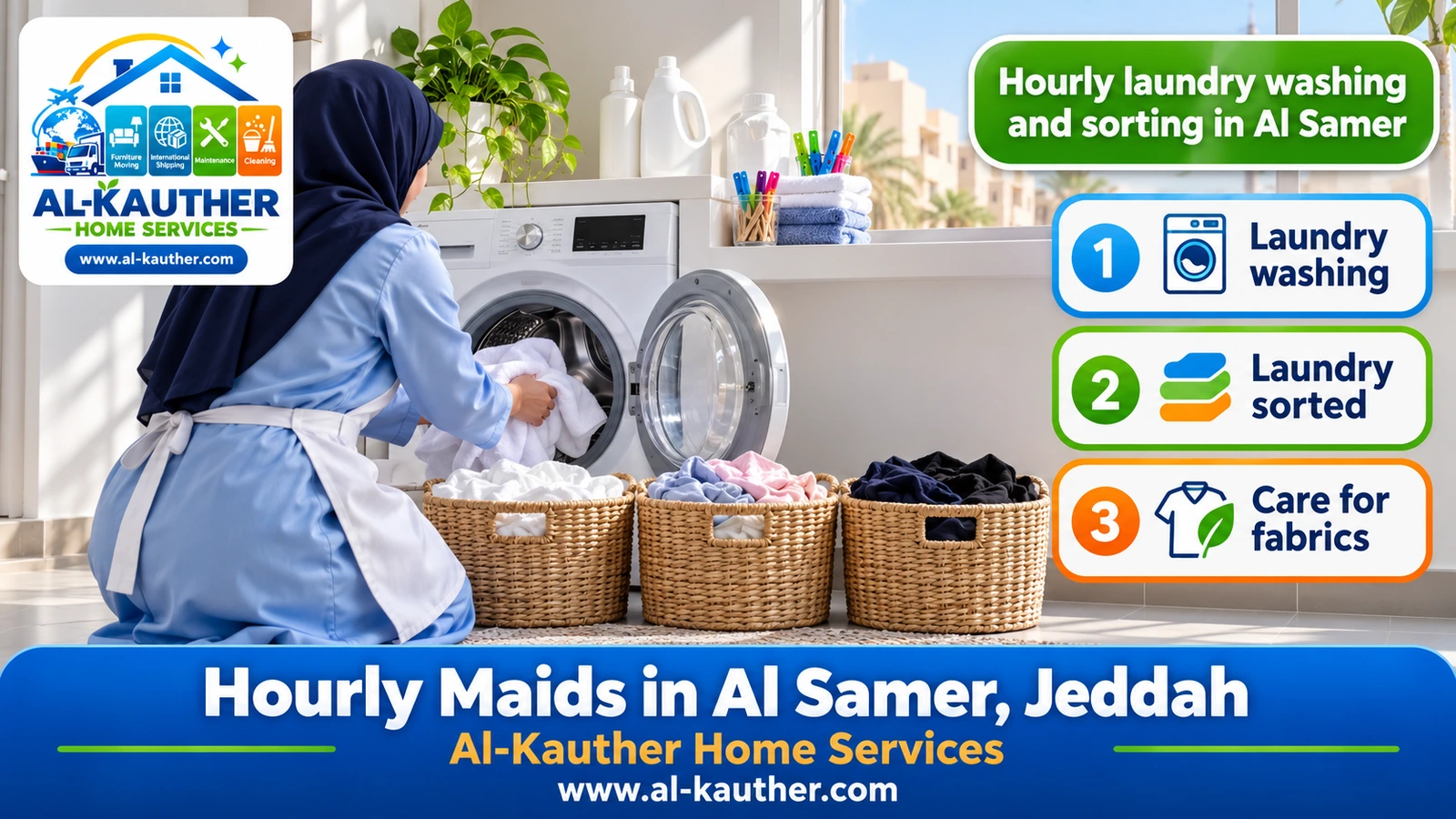 Hourly laundry washing and sorting in Al Samer