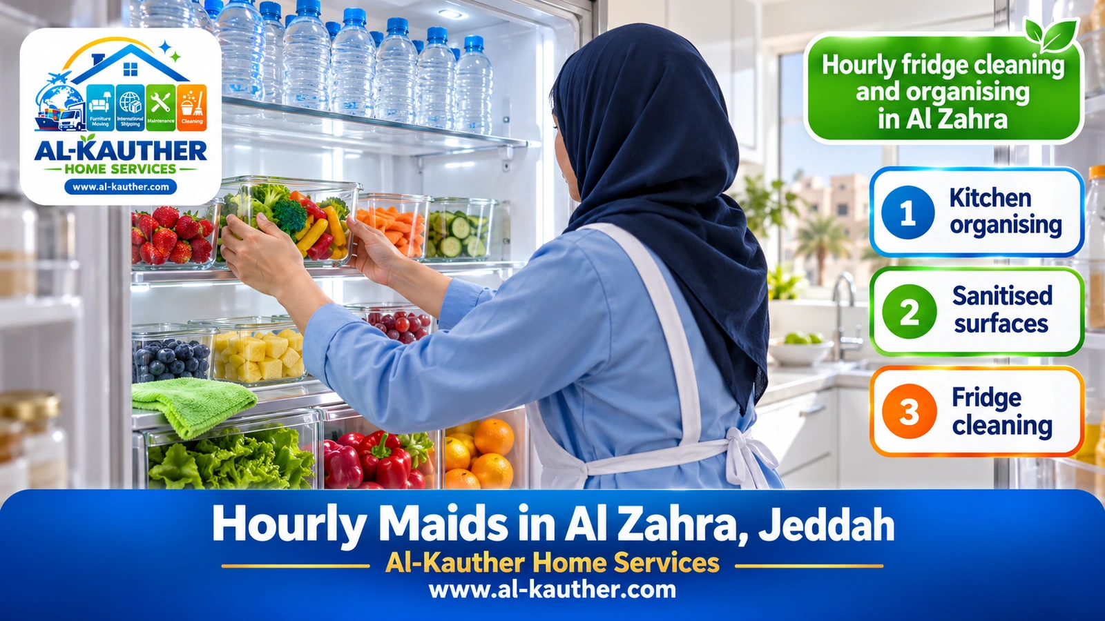 Hourly fridge cleaning and organising in Al Zahra