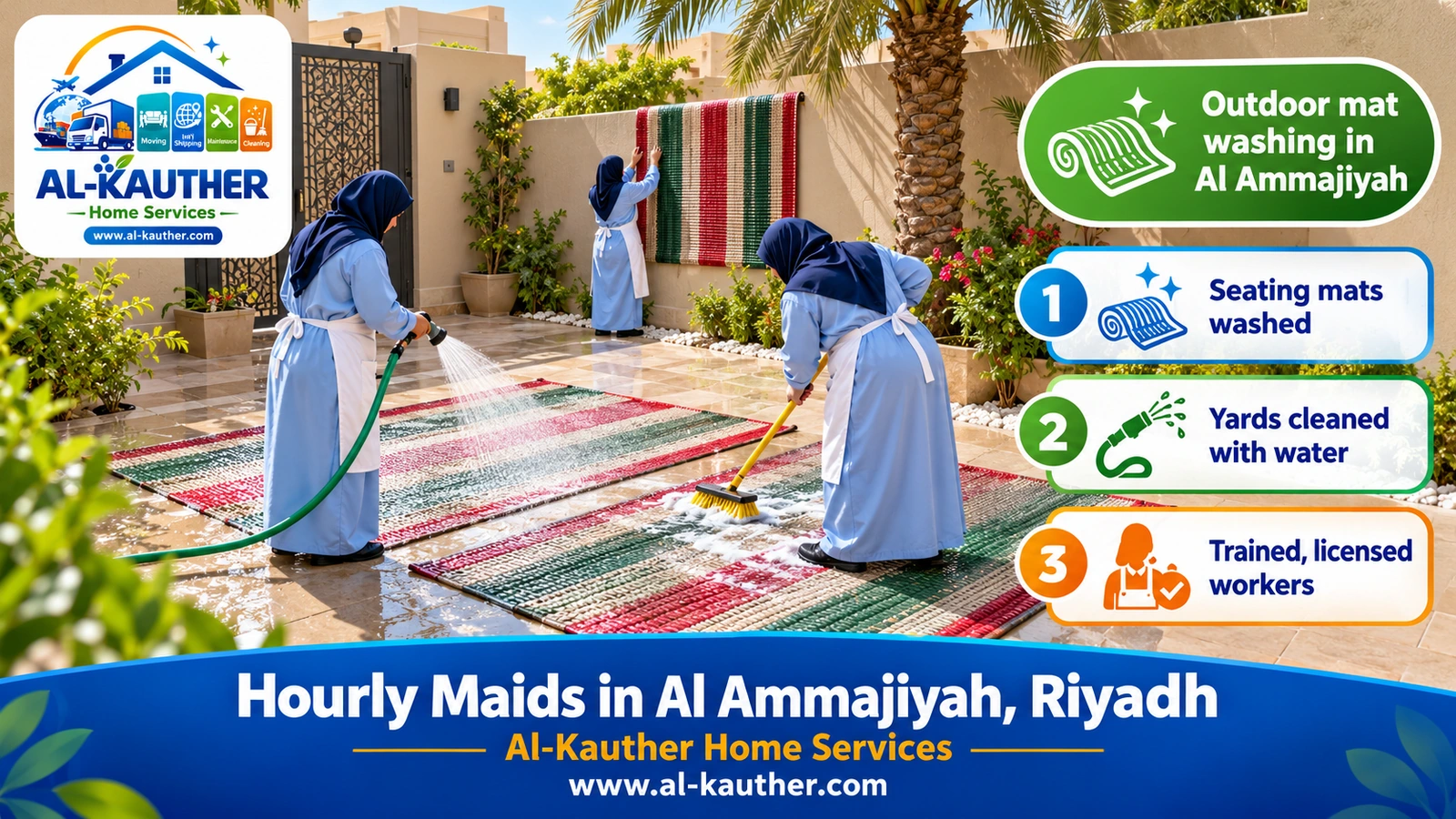 Outdoor mat washing in Al Ammajiyah