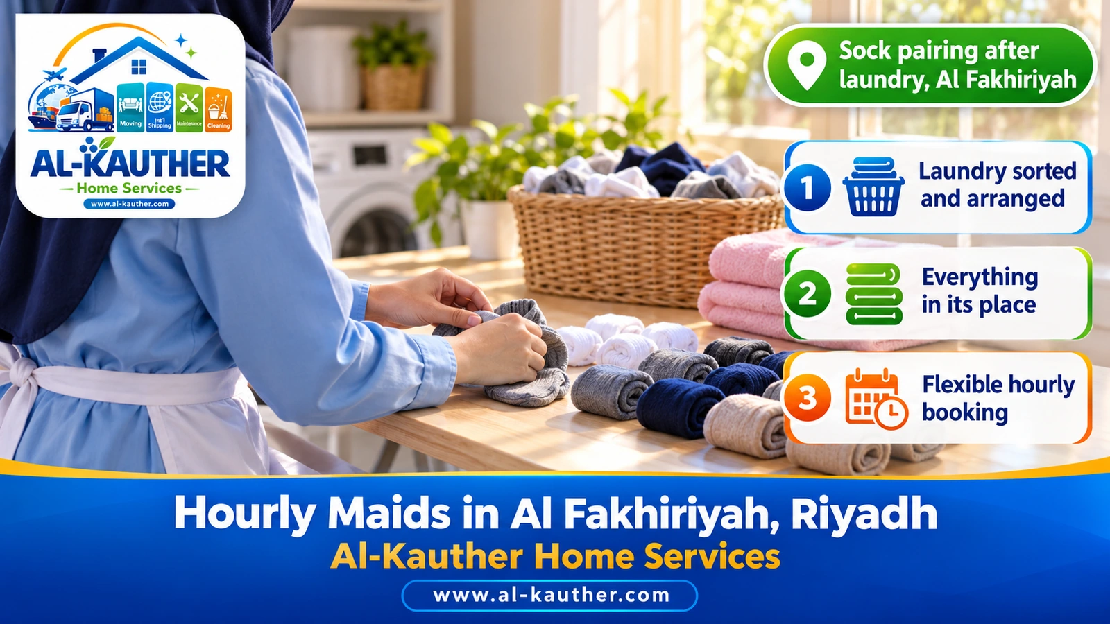 Sock pairing after laundry, Al Fakhiriyah