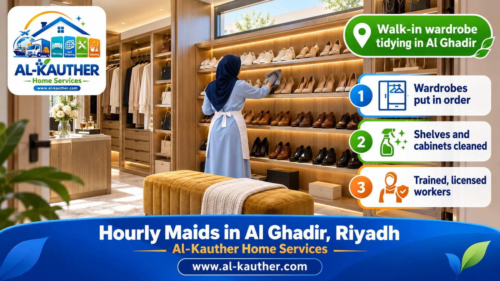 Walk-in wardrobe tidying in Al Ghadir