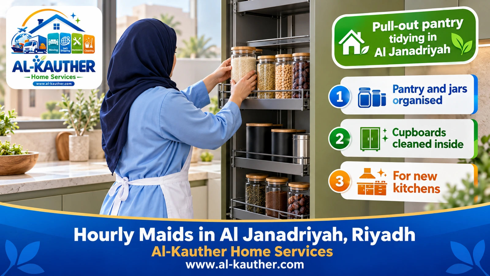 Pull-out pantry tidying in Al Janadriyah