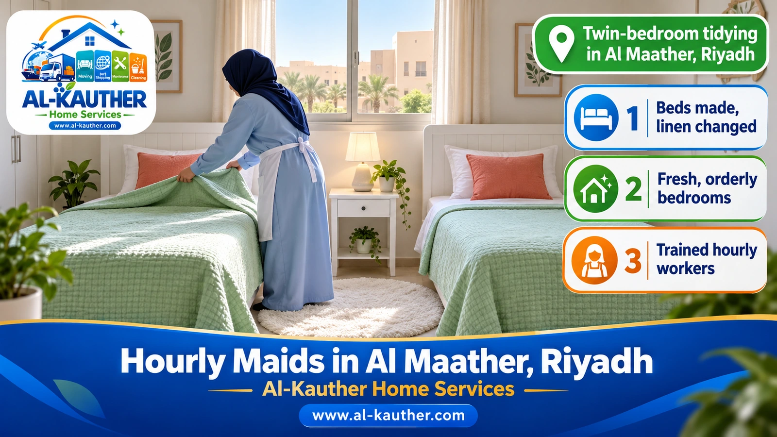 Twin-bedroom tidying in Al Maather, Riyadh