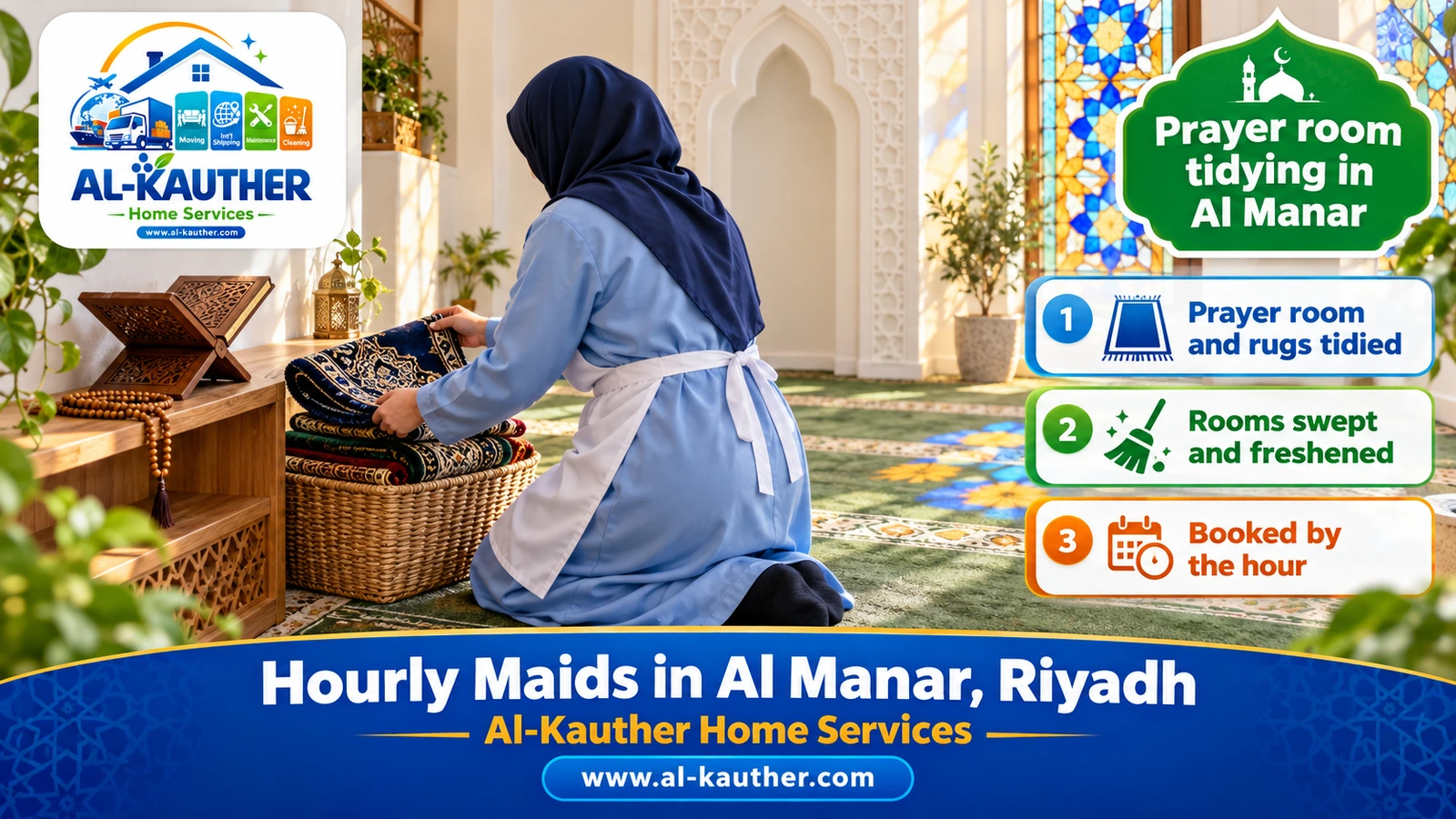 Prayer room tidying in Al Manar