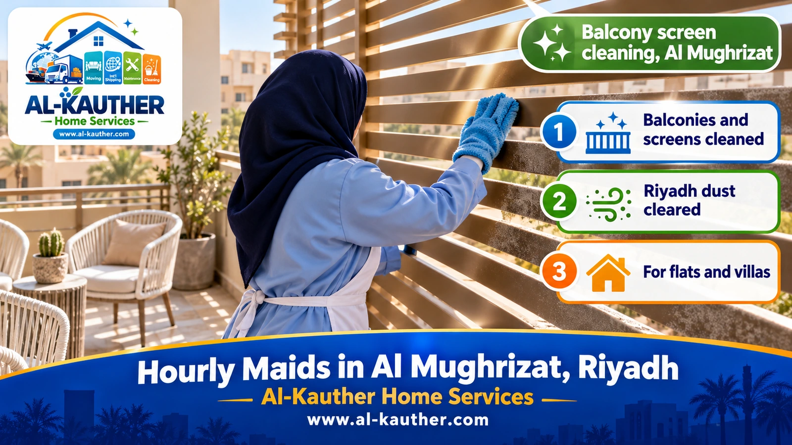 Balcony screen cleaning, Al Mughrizat