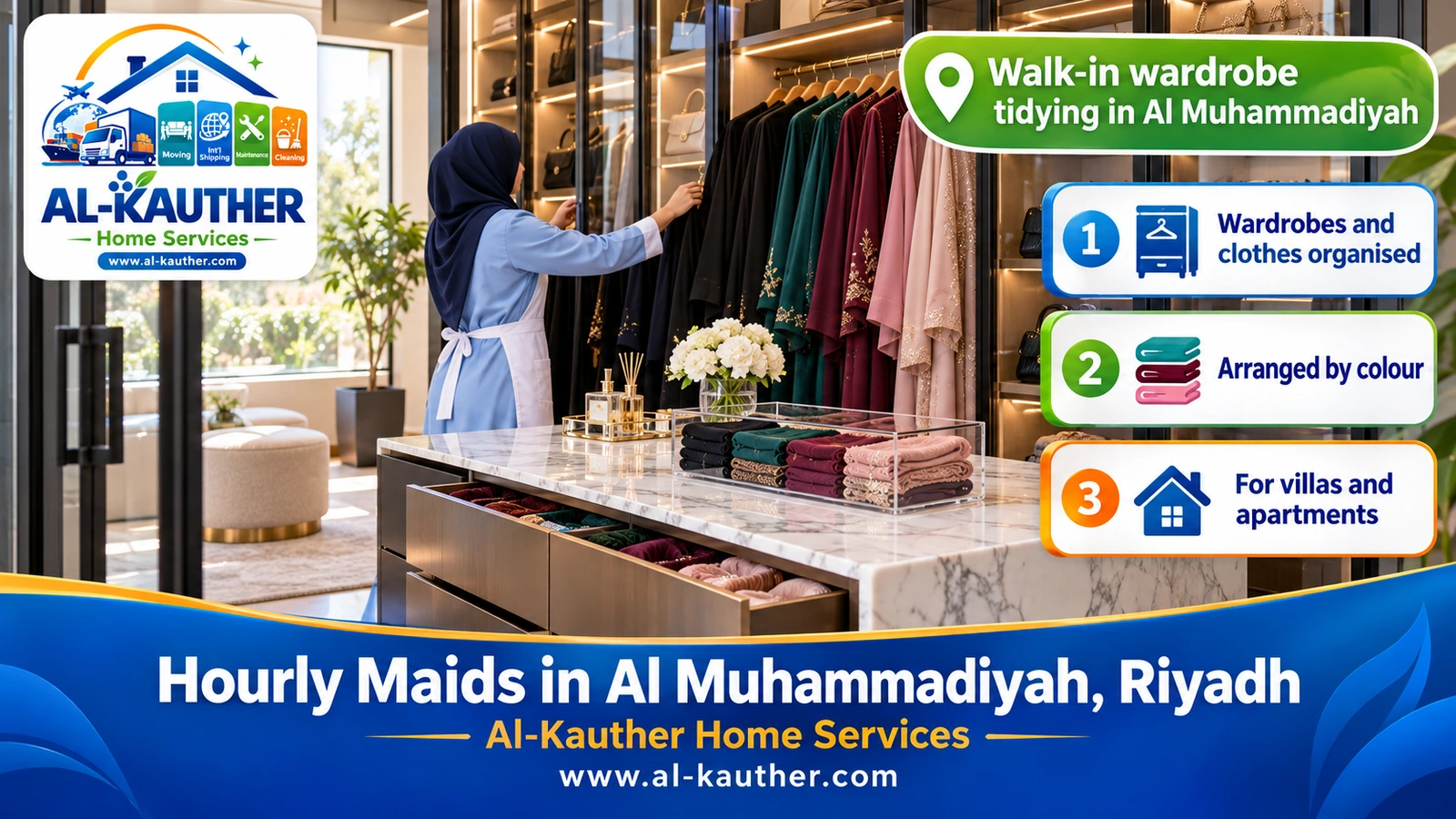 Walk-in wardrobe tidying in Al Muhammadiyah
