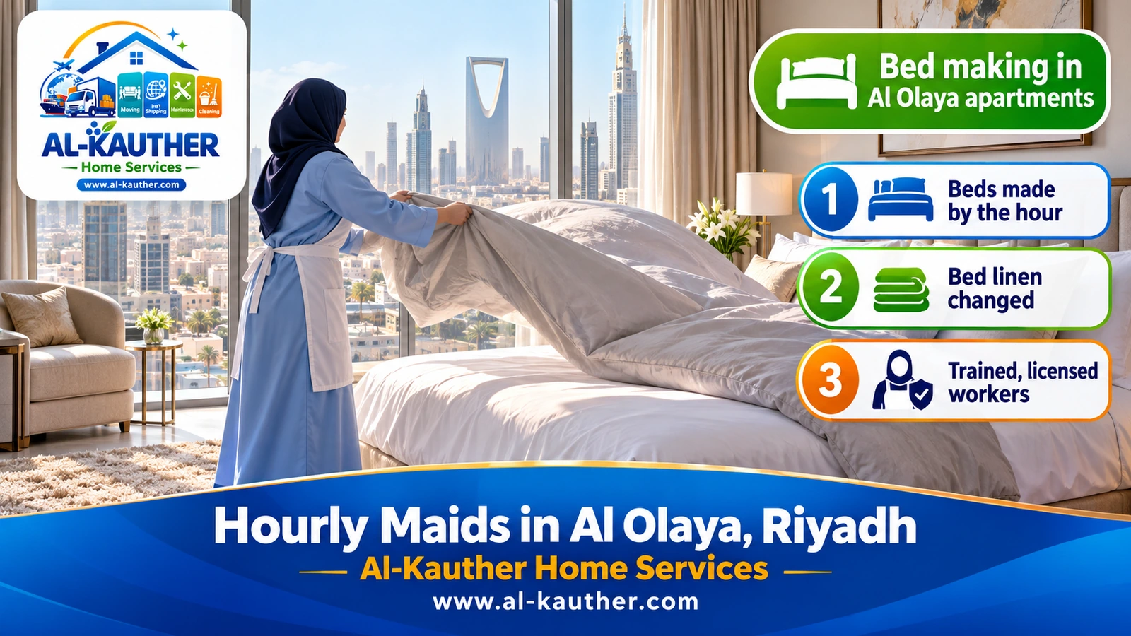 Bed making in Al Olaya apartments