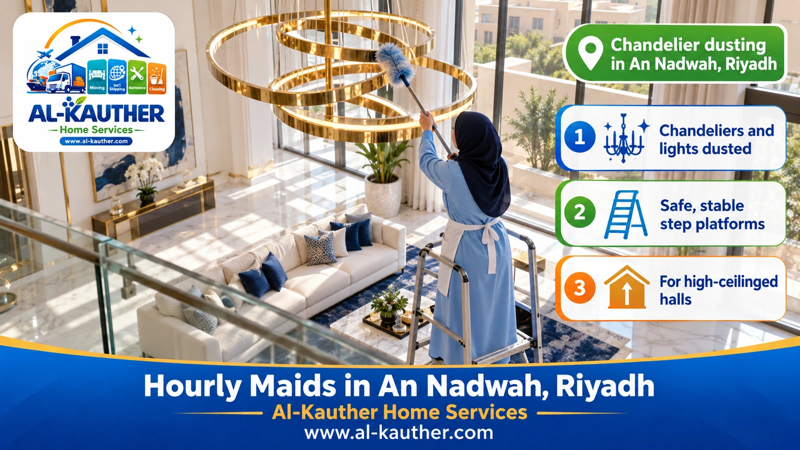 Chandelier dusting in An Nadwah, Riyadh