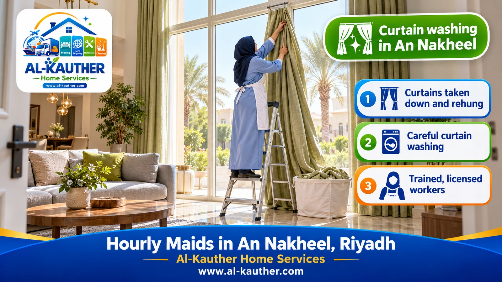 Curtain washing in An Nakheel