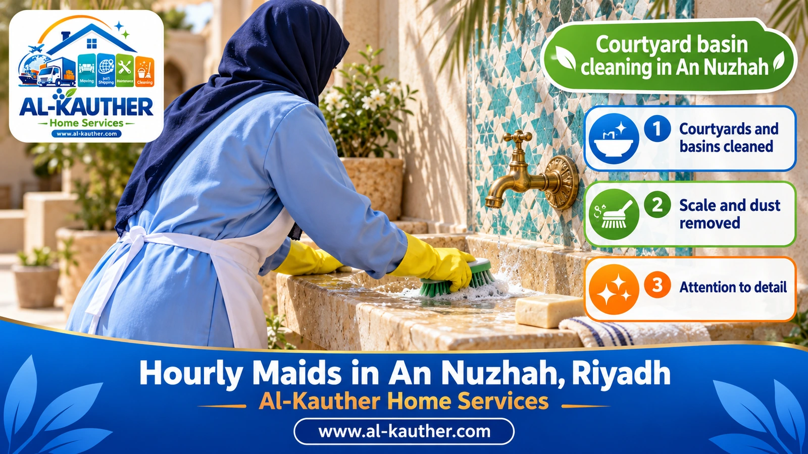 Courtyard basin cleaning in An Nuzhah