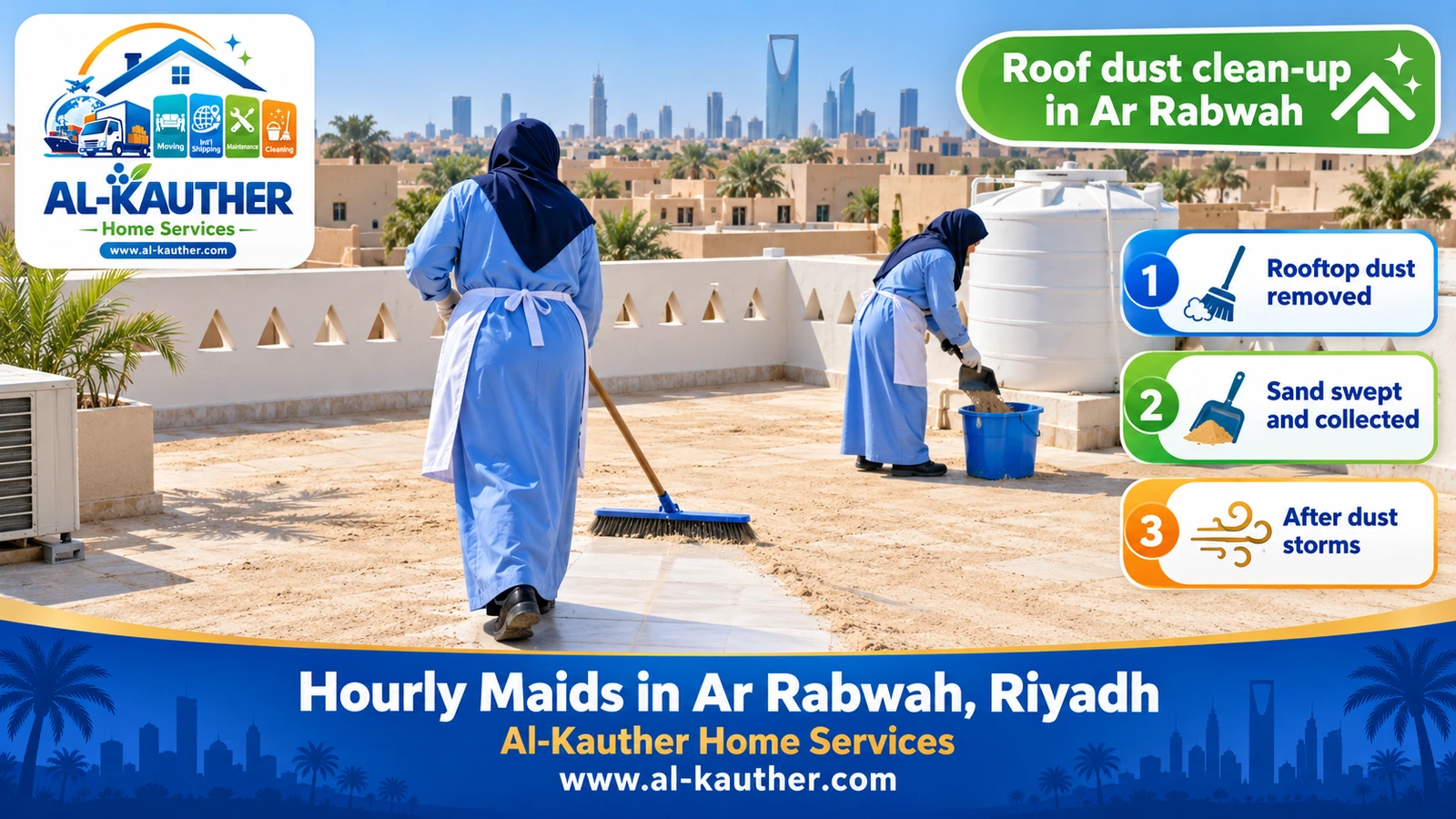 Roof dust clean-up in Ar Rabwah