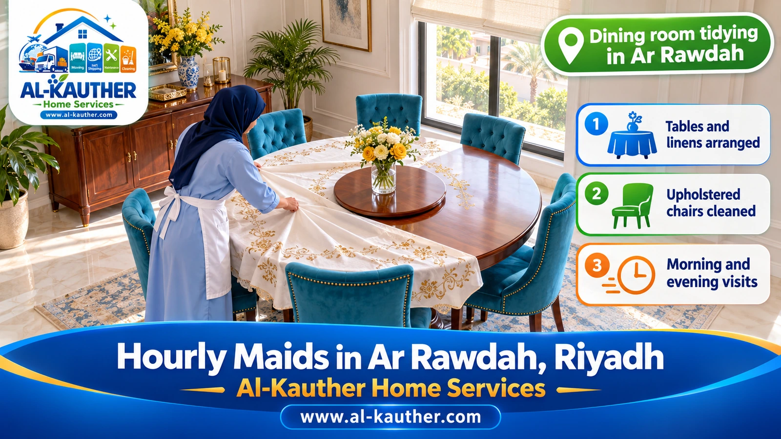 Dining room tidying in Ar Rawdah