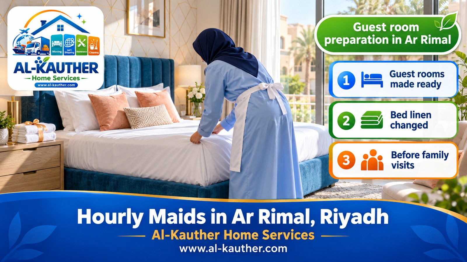 Guest room preparation in Ar Rimal