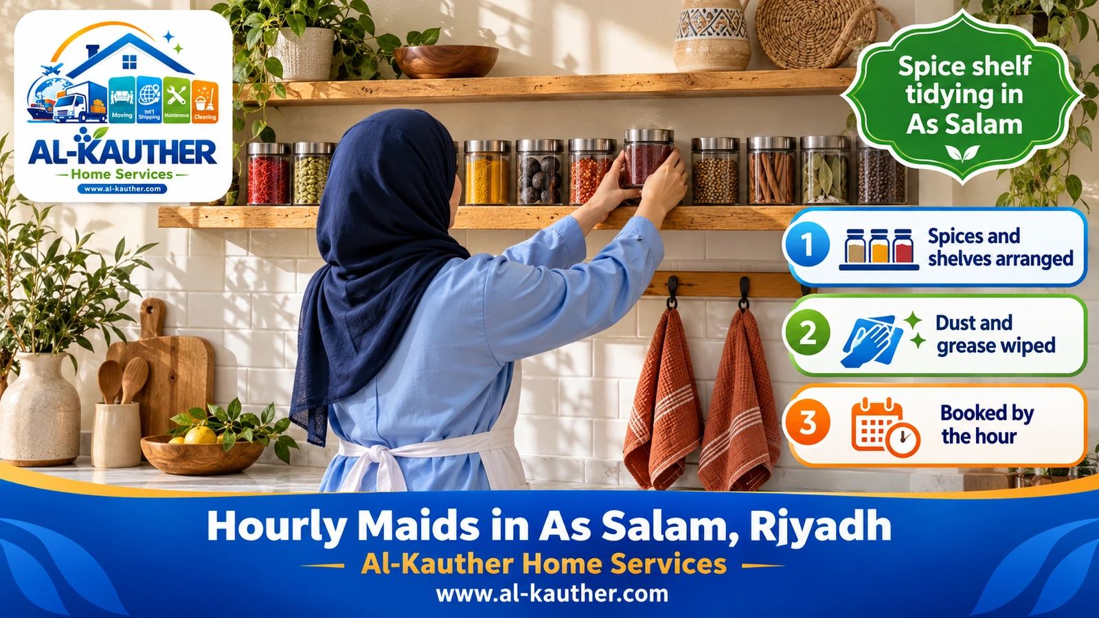 Spice shelf tidying in As Salam