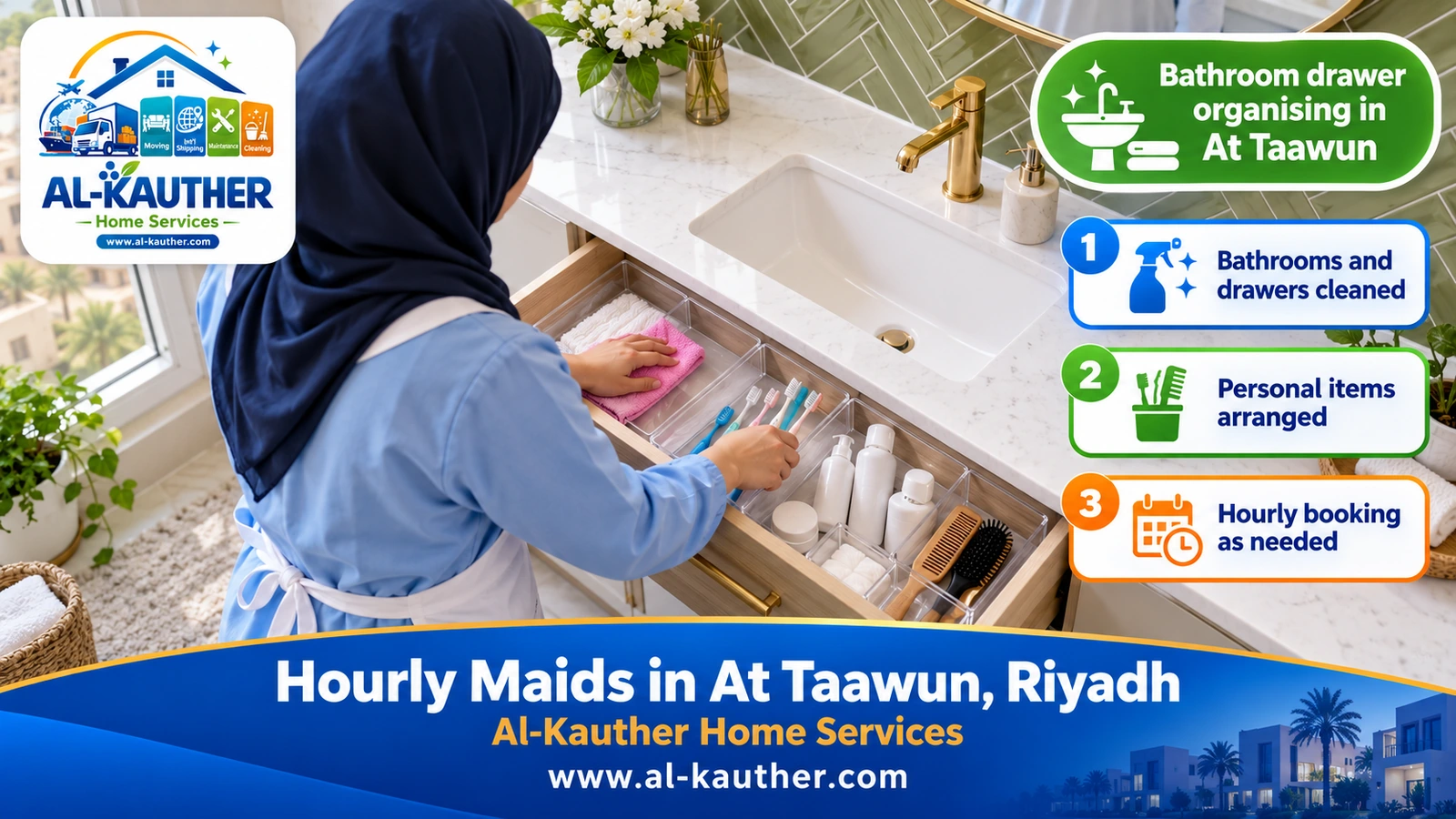 Bathroom drawer organising in At Taawun