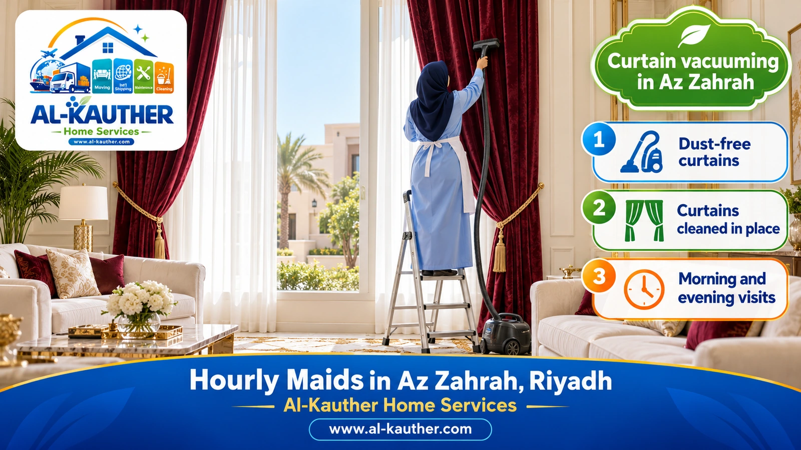 Curtain vacuuming in Az Zahrah