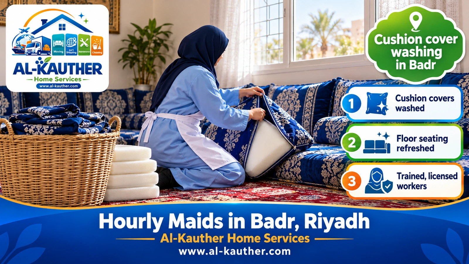 Cushion cover washing in Badr