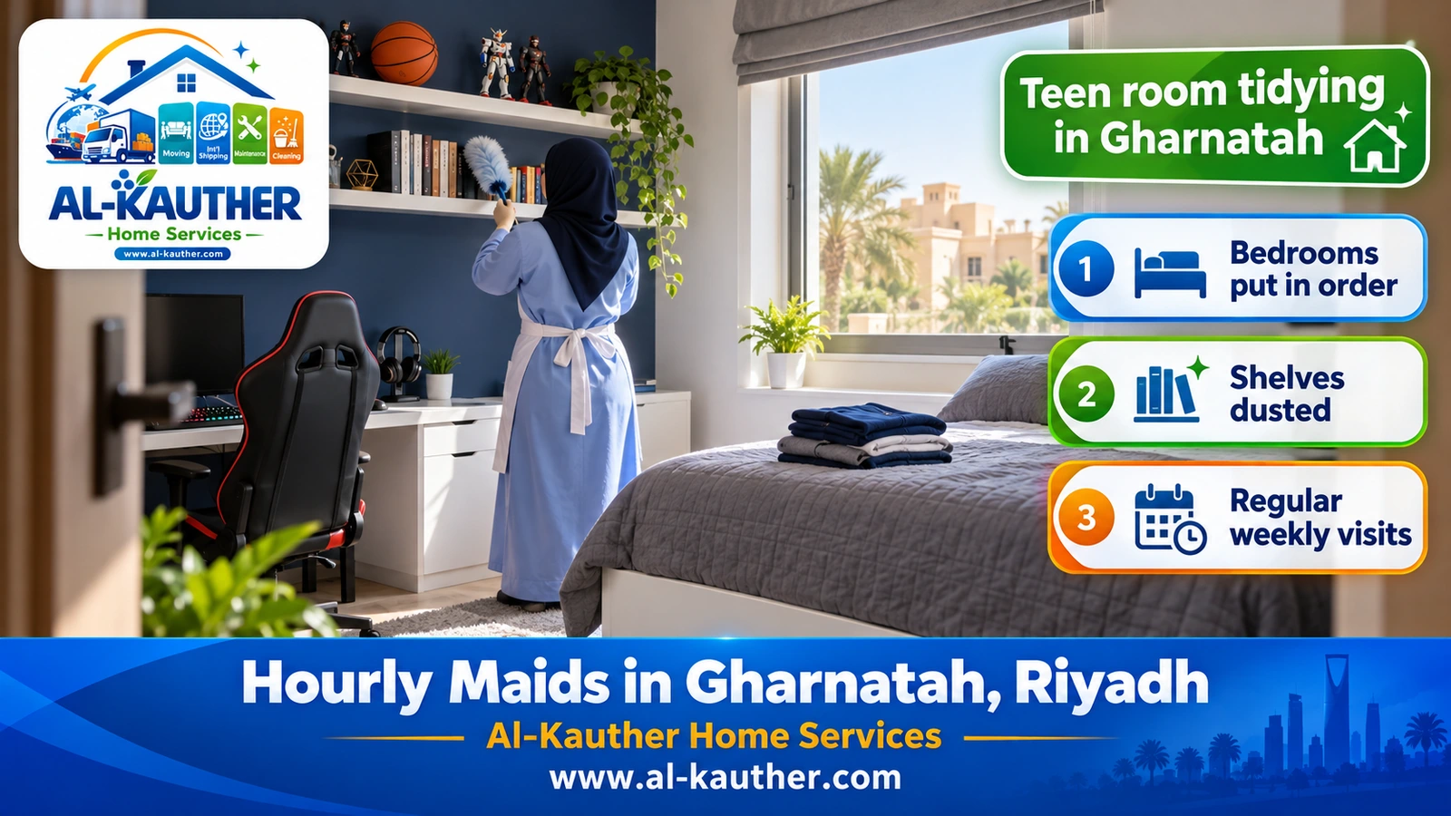 Teen room tidying in Gharnatah