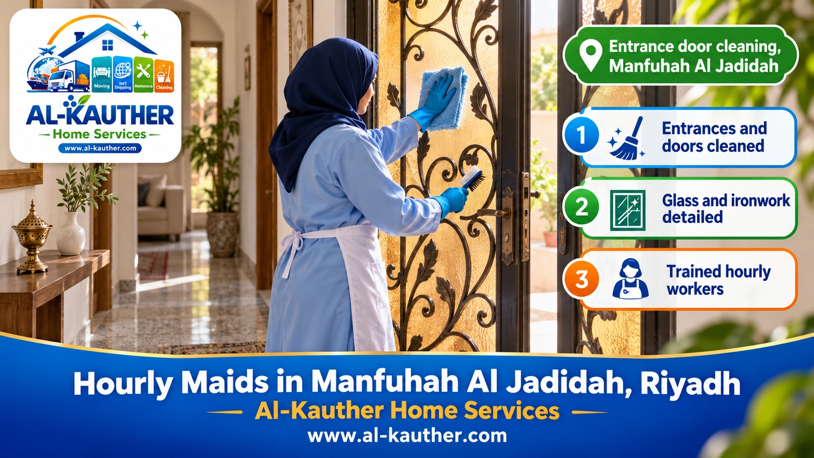 Entrance door cleaning, Manfuhah Al Jadidah