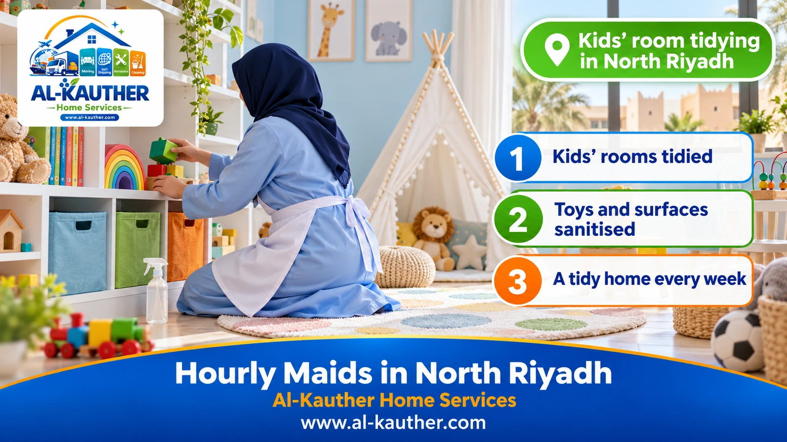 Kids’ room tidying in North Riyadh