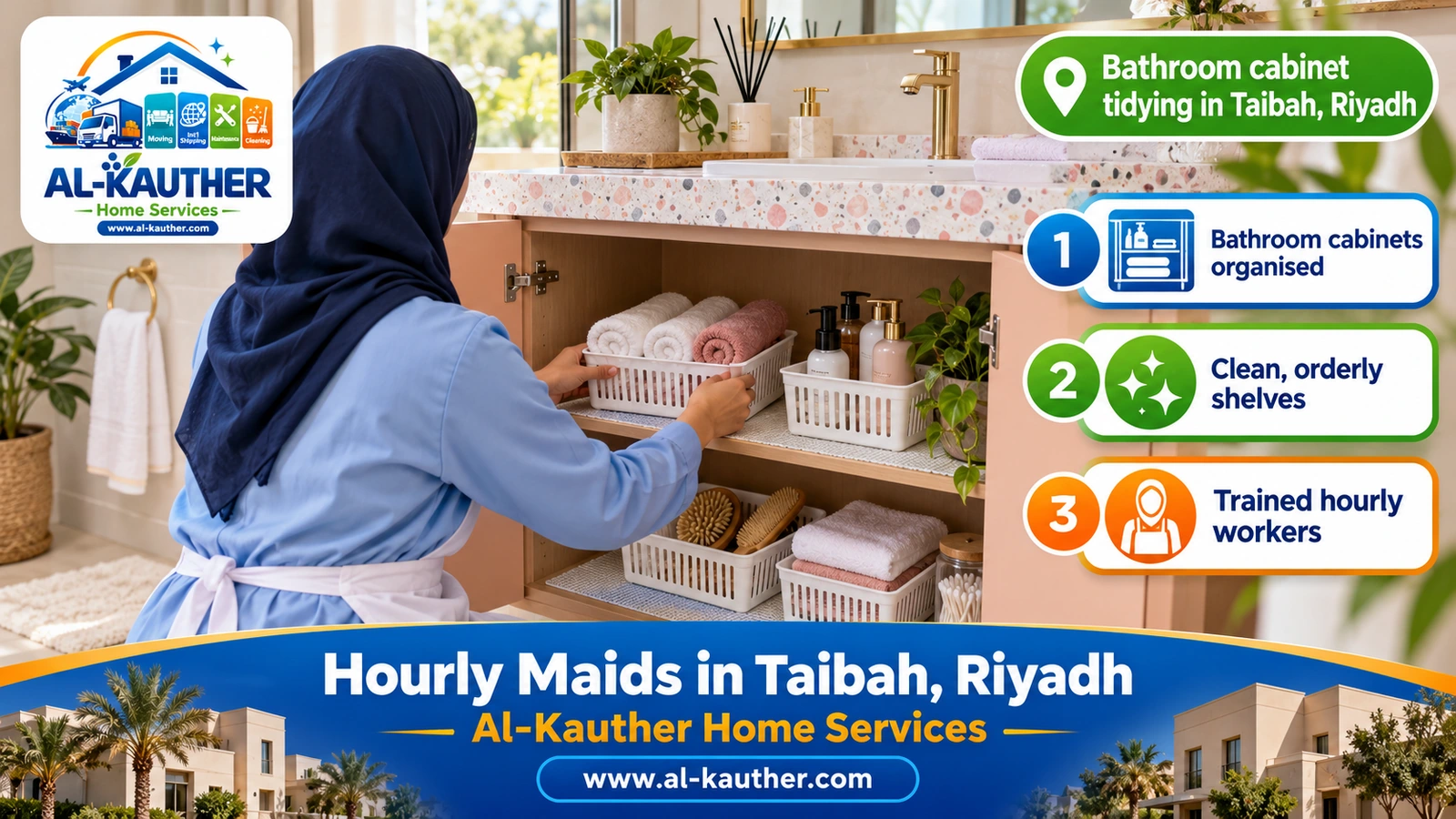 Bathroom cabinet tidying in Taibah, Riyadh