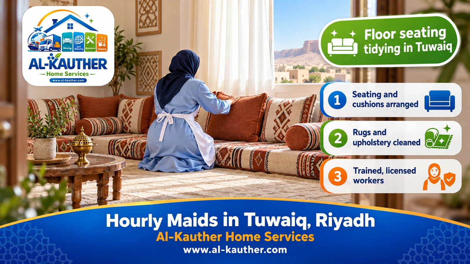 Floor seating tidying in Tuwaiq